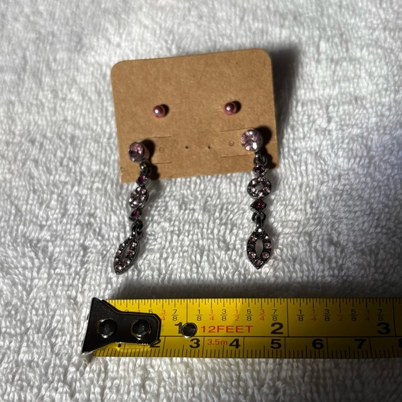 2 Pair Bundle: Dainty Pink Studs & Dangle Rhinestone Earrings Set - Picture 7 of 7